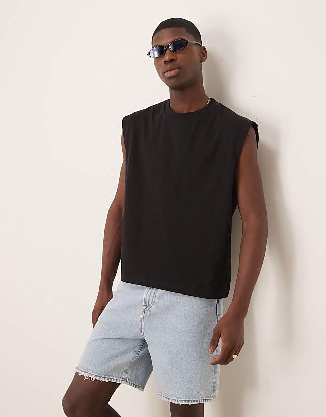 asos ASOS DESIGN relaxed boxy heavyweight 240gsm tank in black