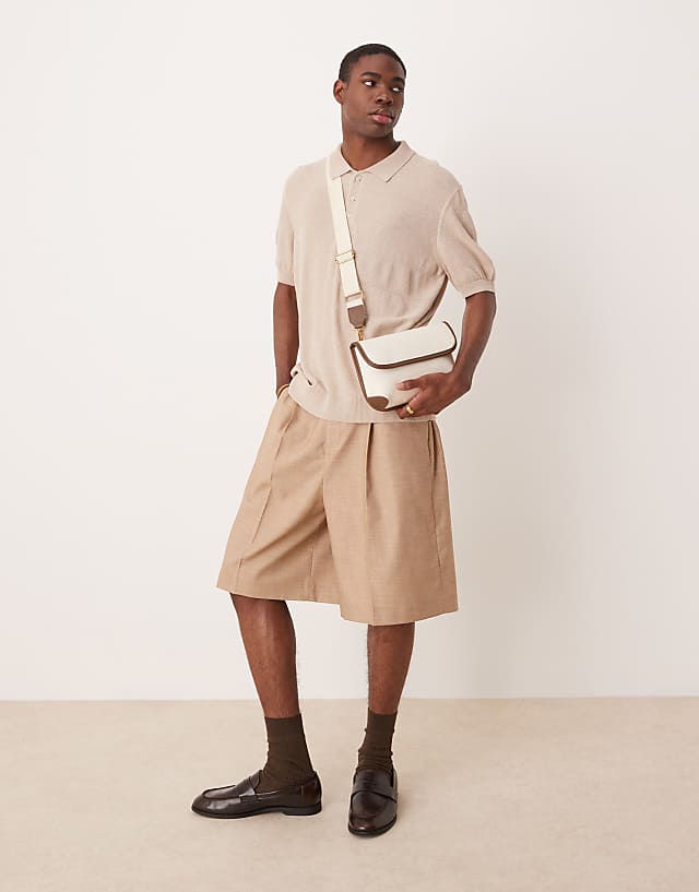 Asos ASOS DESIGN Relaxed Boxy Knitted Polo In Beige