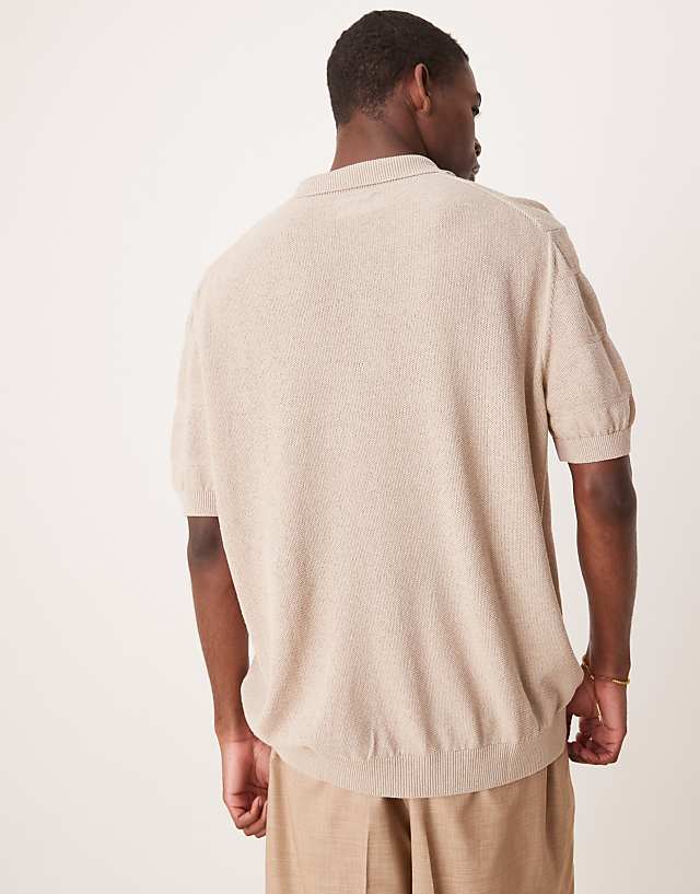 Asos ASOS DESIGN Relaxed Boxy Knitted Polo In Beige