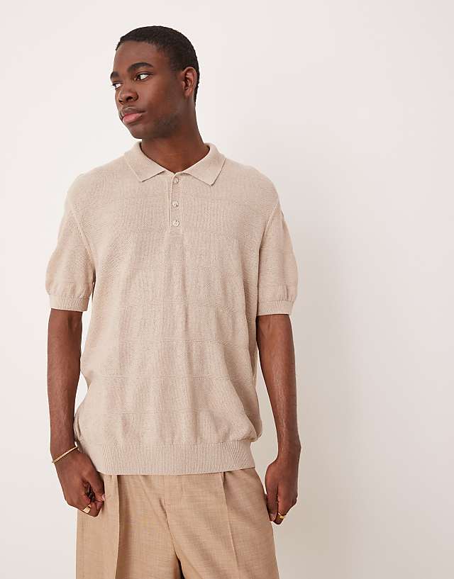Asos ASOS DESIGN Relaxed Boxy Knitted Polo In Beige