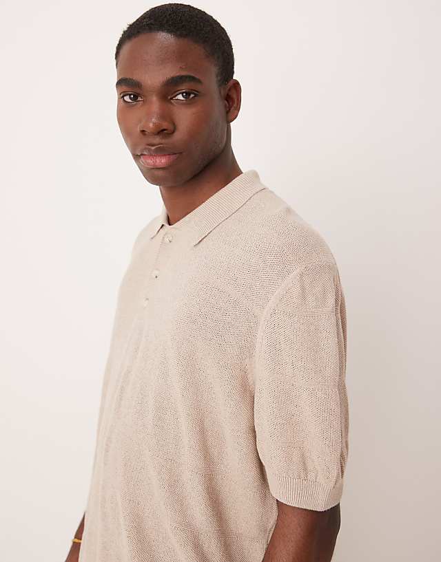 asos ASOS DESIGN relaxed boxy knitted polo in beige