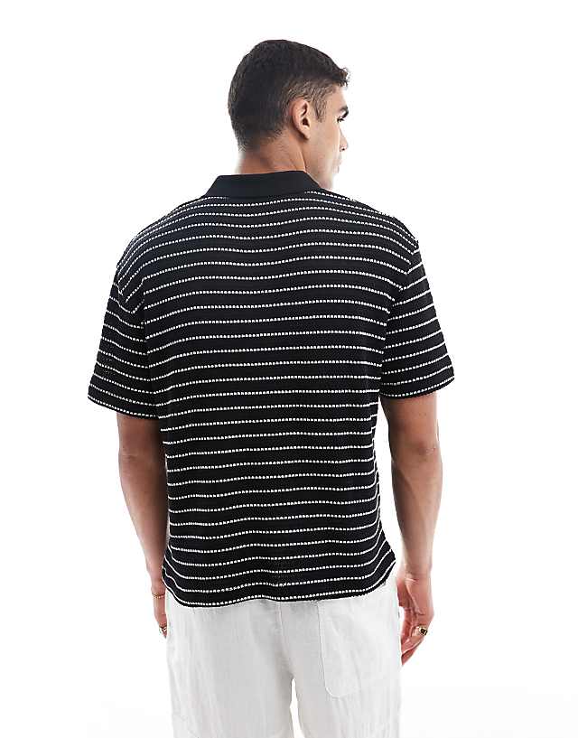 Asos ASOS DESIGN Relaxed Boxy Polo In Textured Black And White Stripe