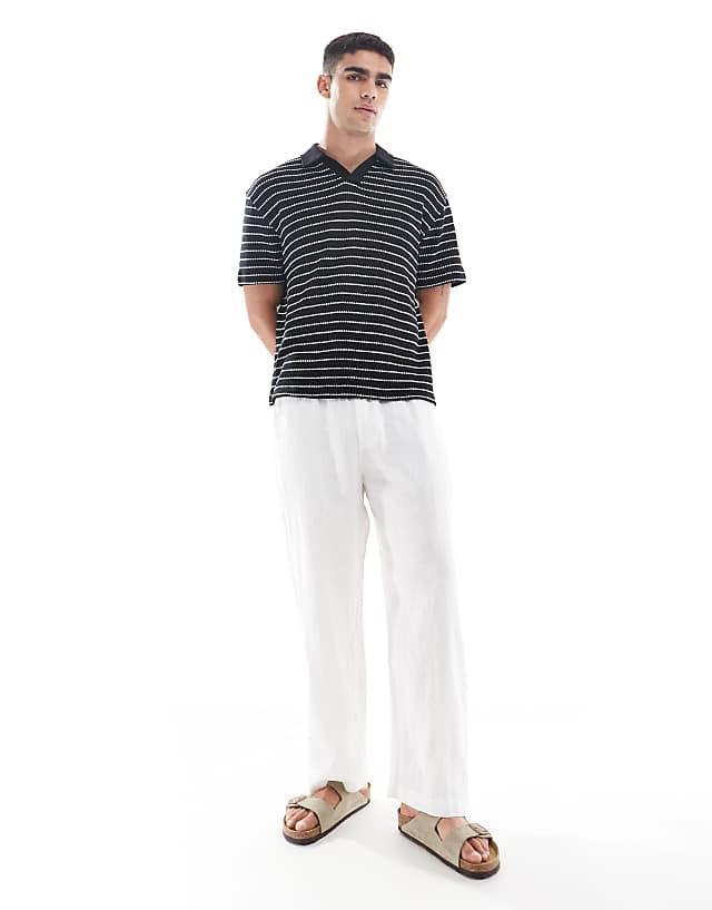 Asos ASOS DESIGN Relaxed Boxy Polo In Textured Black And White Stripe