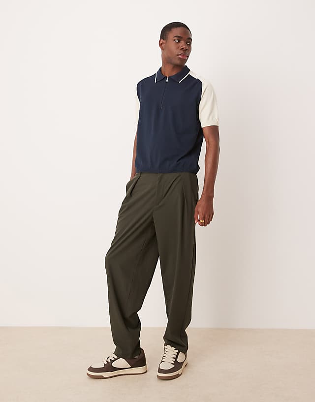 Asos ASOS DESIGN Relaxed Boxy Premium Knitted Zip Polo In Green