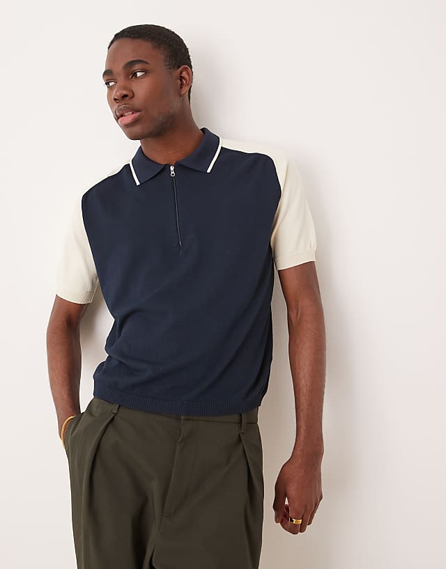 asos ASOS DESIGN relaxed boxy premium knitted zip polo in green