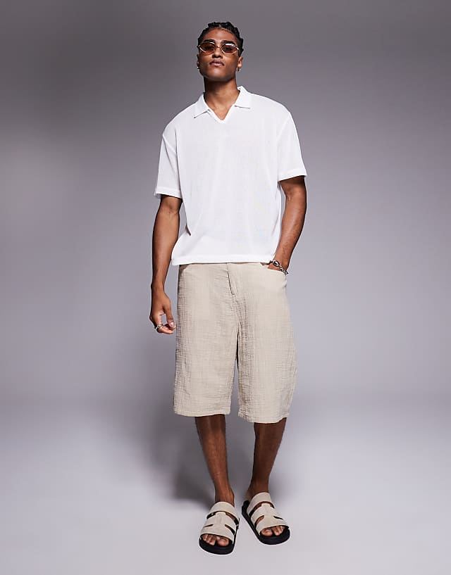 Asos ASOS DESIGN Relaxed Boxy Textured Polo In White