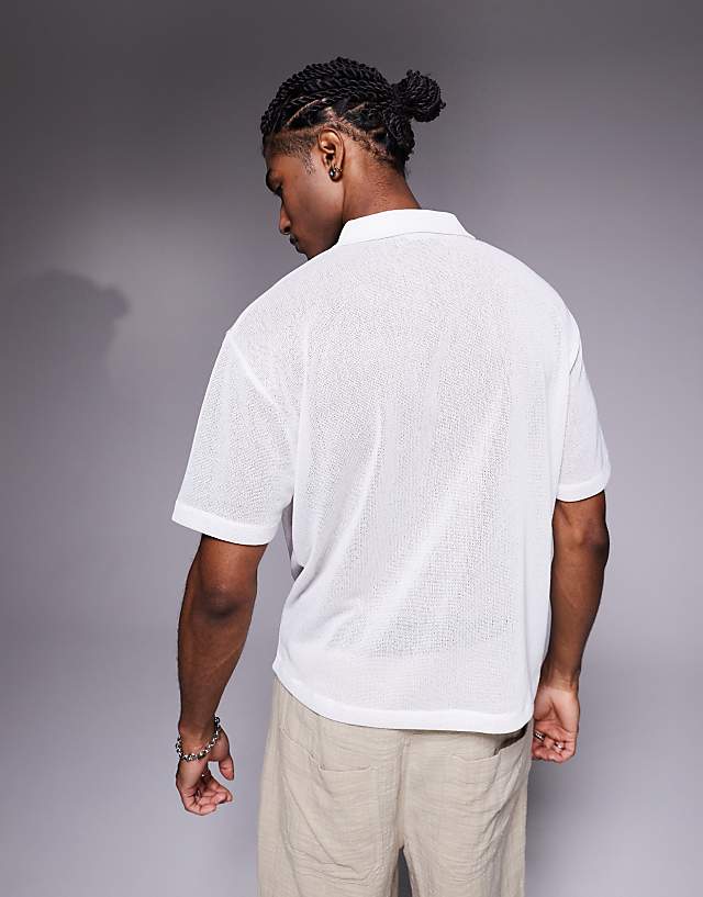 Asos ASOS DESIGN Relaxed Boxy Textured Polo In White