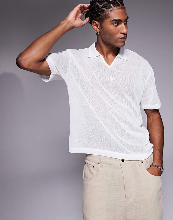 asos ASOS DESIGN relaxed boxy textured polo in white