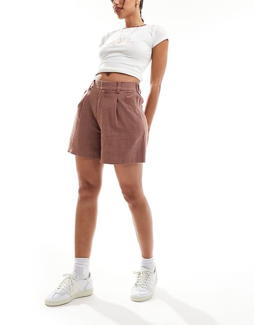 Asos ASOS DESIGN Relaxed Dad Short With Linen In Brown