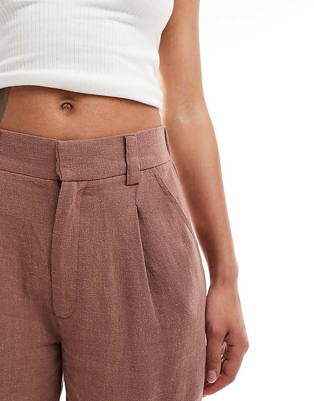 Asos ASOS DESIGN Relaxed Dad Short With Linen In Brown