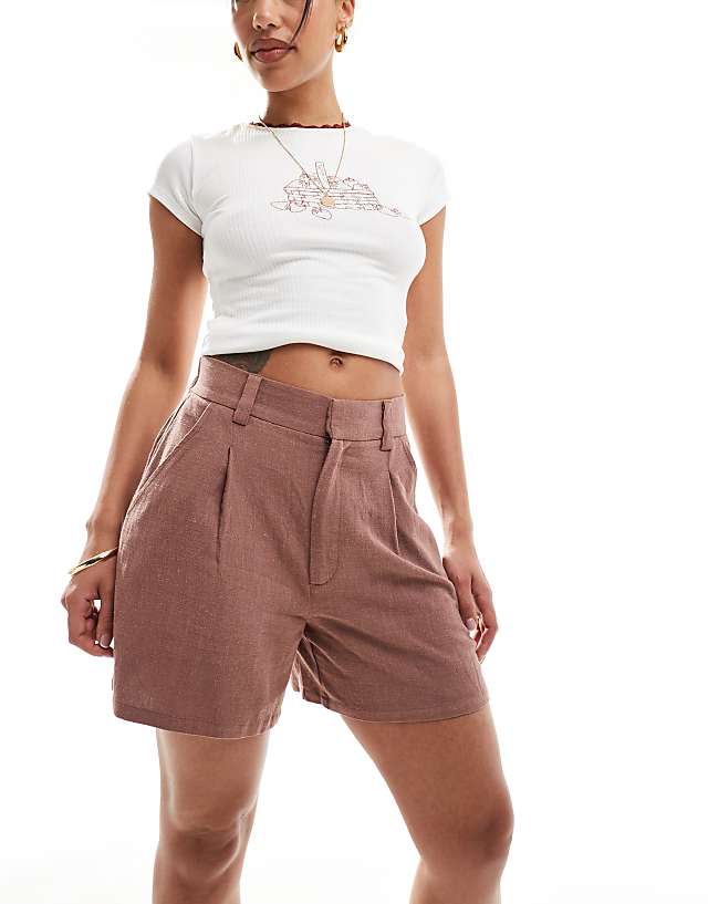 asos ASOS DESIGN relaxed dad short with linen in brown