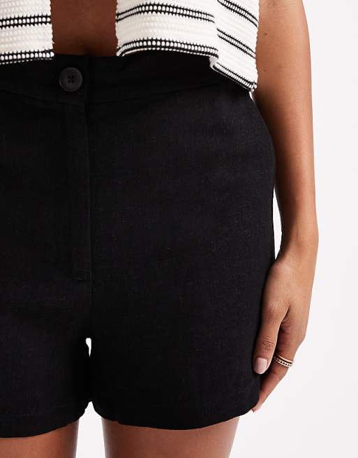 Asos ASOS DESIGN Relaxed Dad Shorts With Linen In Black