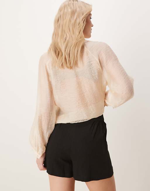 Asos ASOS DESIGN Relaxed Dad Shorts With Linen In Black