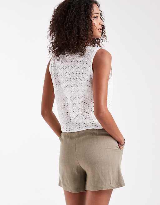 Asos ASOS DESIGN Relaxed Dad Shorts With Linen In KhakI