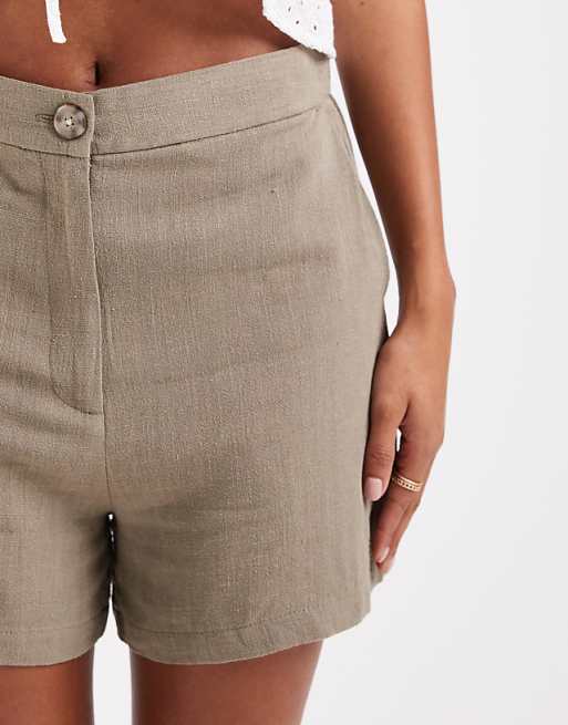 Asos ASOS DESIGN Relaxed Dad Shorts With Linen In KhakI