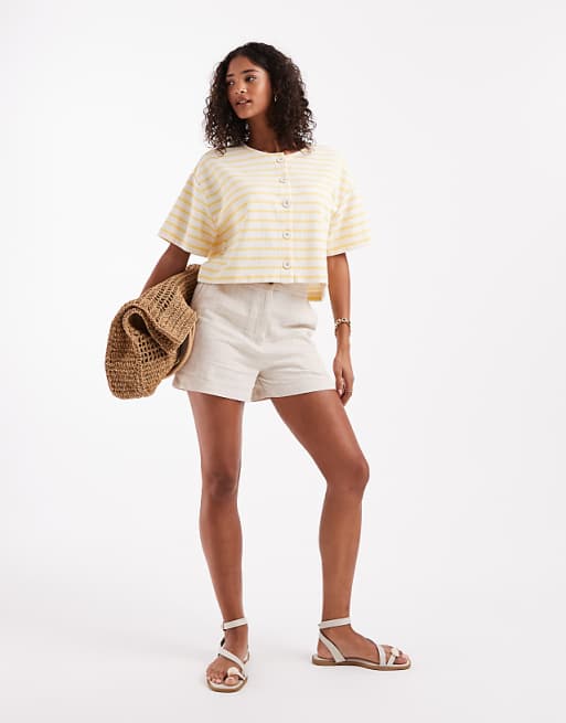 Asos ASOS DESIGN Relaxed Dad Shorts With Linen In Natural