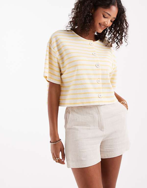 asos ASOS DESIGN relaxed dad shorts with linen in natural