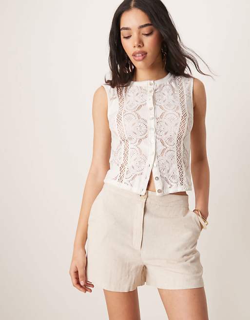 asos ASOS DESIGN relaxed dad shorts with linen in stone