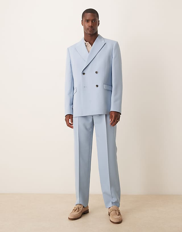 asos ASOS DESIGN relaxed double breasted suit in blue