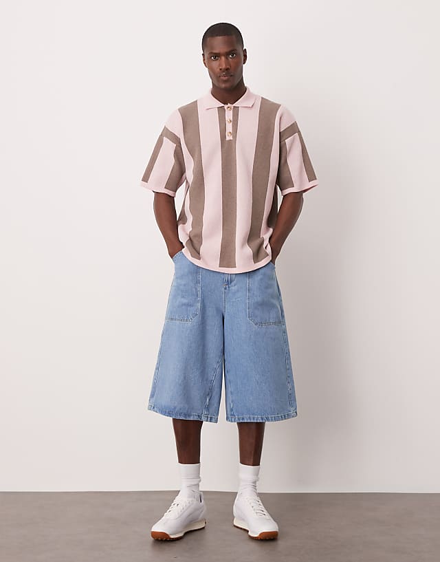 Asos ASOS DESIGN Relaxed Fit Knitted Stripe Polo In Pink