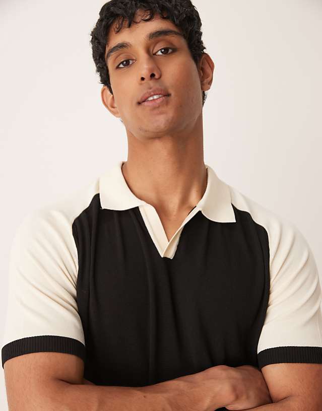 Asos ASOS DESIGN Relaxed Fit Premium Knitted Polo In Black And White