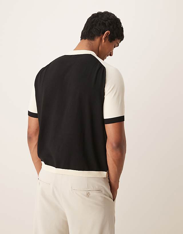 Asos ASOS DESIGN Relaxed Fit Premium Knitted Polo In Black And White