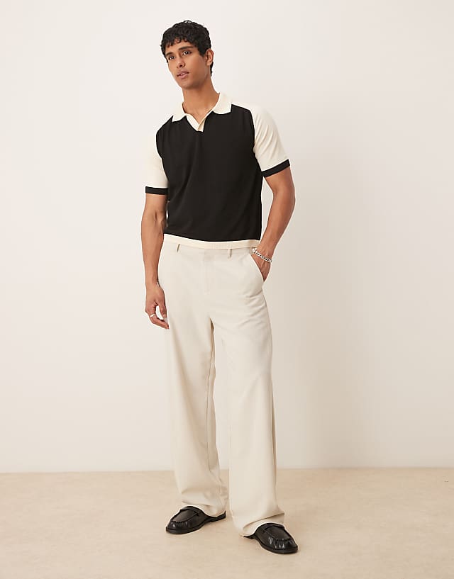 Asos ASOS DESIGN Relaxed Fit Premium Knitted Polo In Black And White