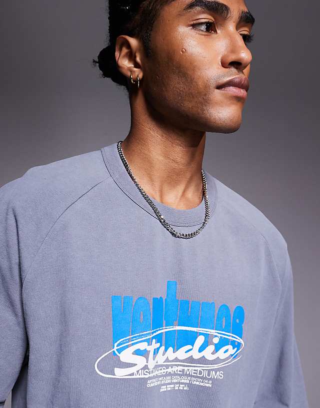 Asos ASOS DESIGN Relaxed Fit T-shirt With Studio Ventures Graphic In Washed Grey