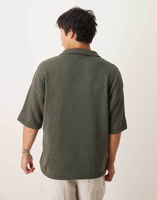Asos ASOS DESIGN Relaxed Fit Textured Knitted Notch Neck Polo In Dark Green