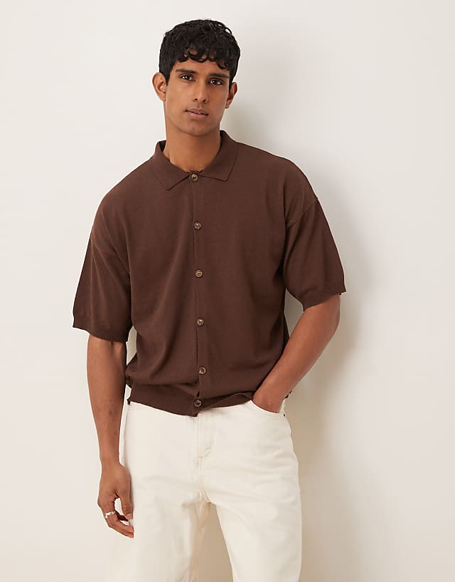 Asos ASOS DESIGN Relaxed Knitted Button Through In Brown