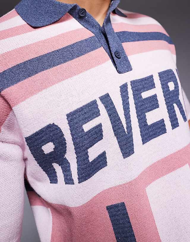 Asos ASOS DESIGN Relaxed Knitted Polo With Reverie Graphic In Pink