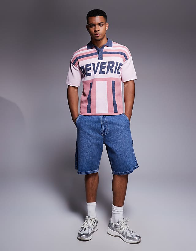 Asos ASOS DESIGN Relaxed Knitted Polo With Reverie Graphic In Pink