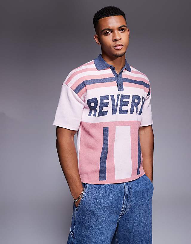 asos ASOS DESIGN relaxed knitted polo with Reverie graphic in pink