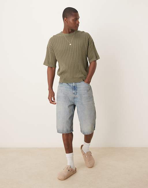 Asos ASOS DESIGN Relaxed Knitted Rib T-shirt In Khaki