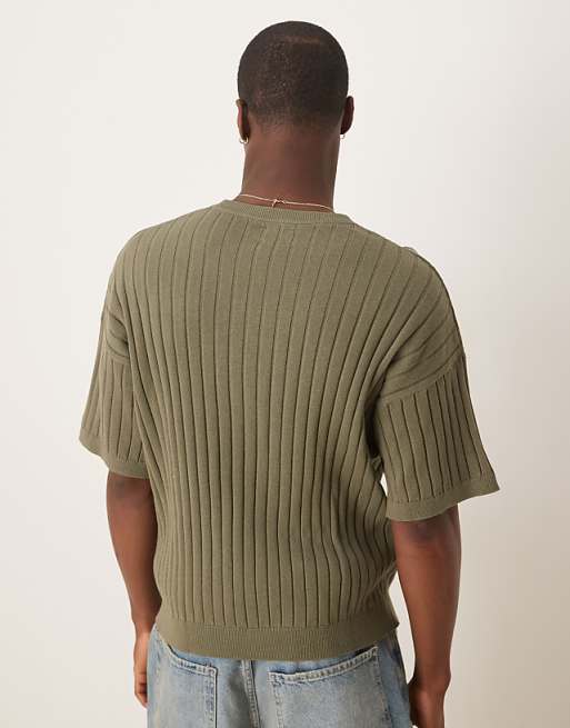 Asos ASOS DESIGN Relaxed Knitted Rib T-shirt In Khaki