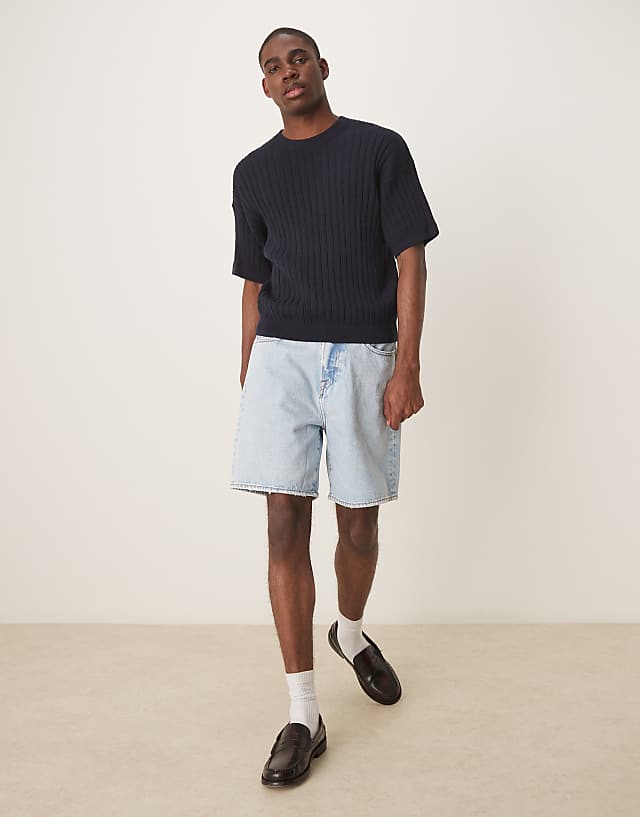 Asos ASOS DESIGN Relaxed Knitted Rib T-shirt In Navy