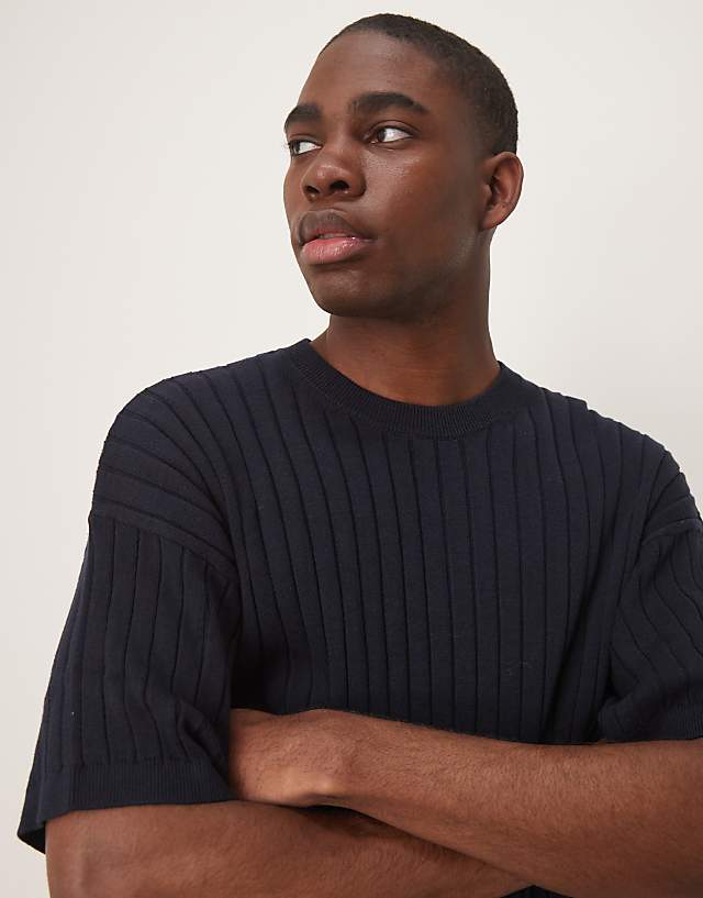 asos ASOS DESIGN relaxed knitted rib t-shirt in navy