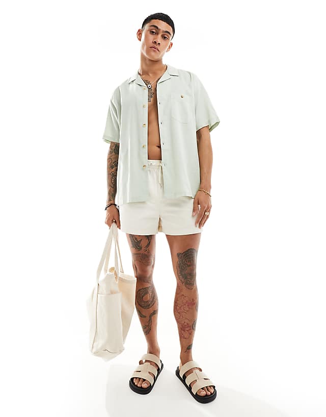 Asos ASOS DESIGN Relaxed Linen Blend Shirt With Revere Collar In Pale Green