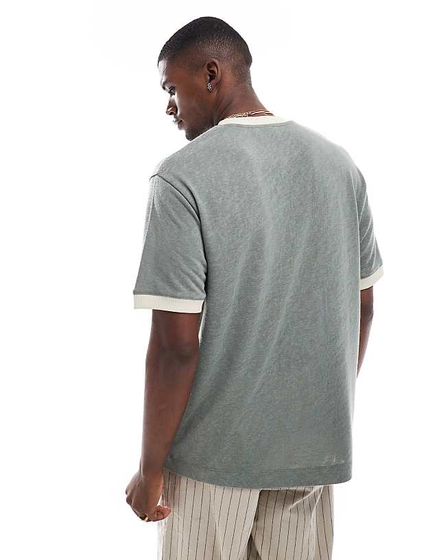 Asos ASOS DESIGN Relaxed Linen Look Contrast Seam T-shirt In Grey