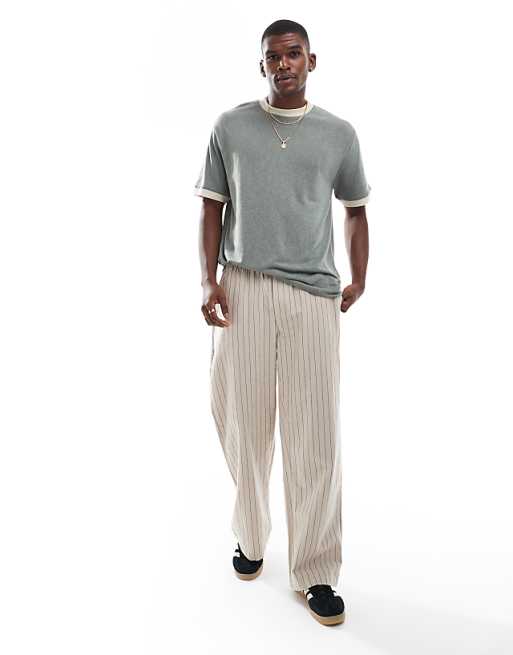 Asos ASOS DESIGN Relaxed Linen Look Contrast Seam T-shirt In Grey