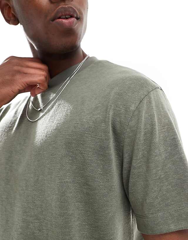 Asos ASOS DESIGN Relaxed Linen Look T-shirt In Dusty Olive