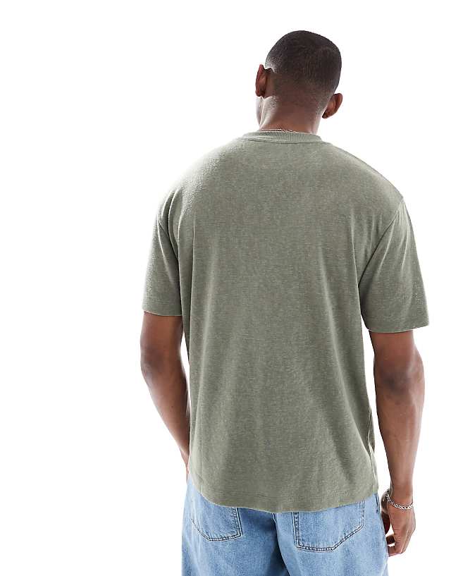 Asos ASOS DESIGN Relaxed Linen Look T-shirt In Dusty Olive