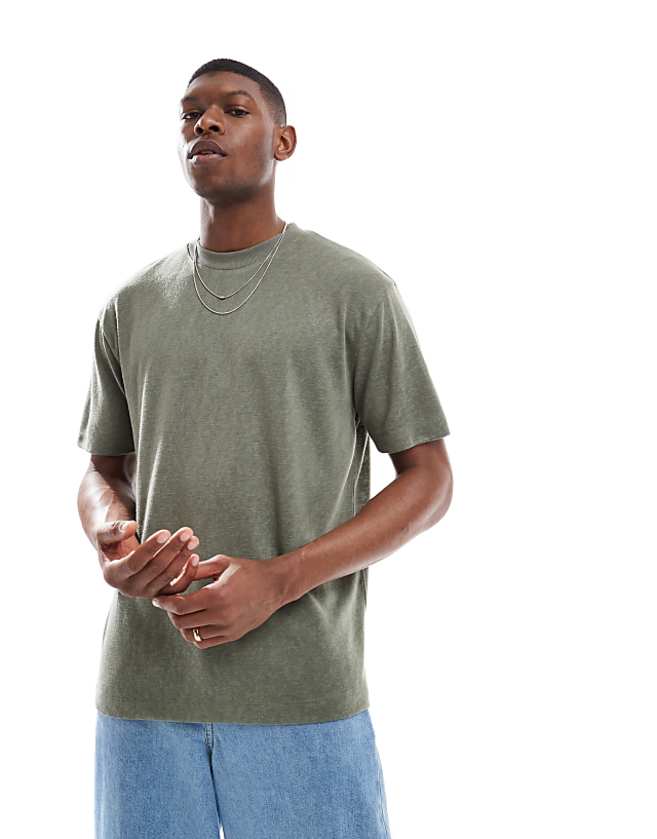 asos ASOS DESIGN relaxed linen look t-shirt in dusty olive
