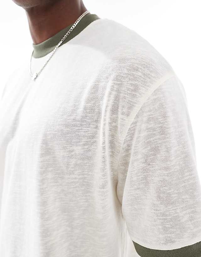 Asos ASOS DESIGN Relaxed Linen Look T-shirt With Contrast Detail In Cream