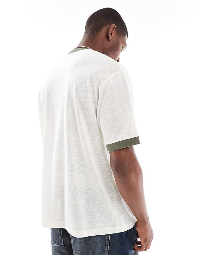 Asos ASOS DESIGN Relaxed Linen Look T-shirt With Contrast Detail In Cream