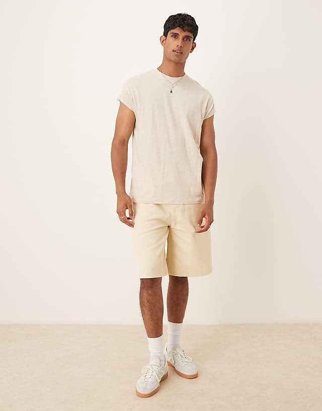 Asos ASOS DESIGN Relaxed Linen Mix T-shirt With Cap Sleeve In Beige
