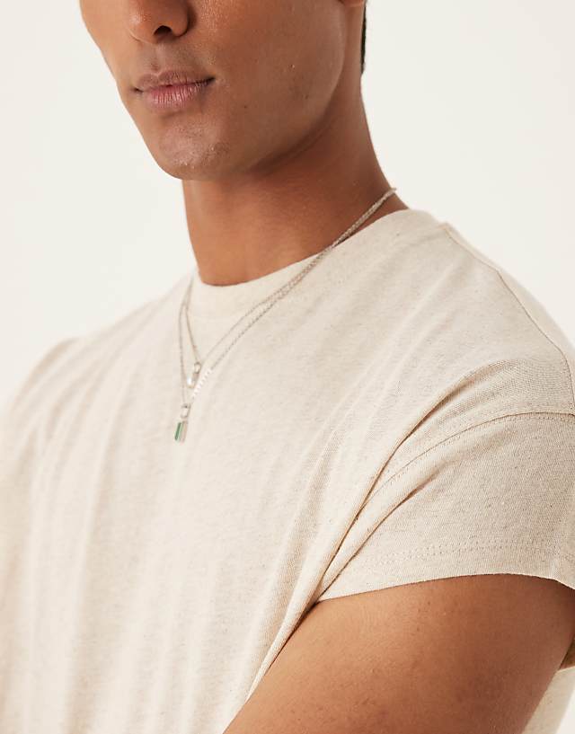 Asos ASOS DESIGN Relaxed Linen Mix T-shirt With Cap Sleeve In Beige