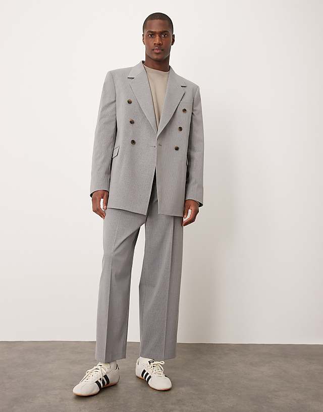 asos ASOS DESIGN relaxed longline suit in grey pinstripe