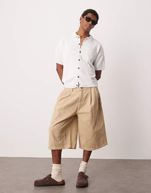 Asos ASOS DESIGN Relaxed Midweight Knitted Cotton Button Through Polo In White