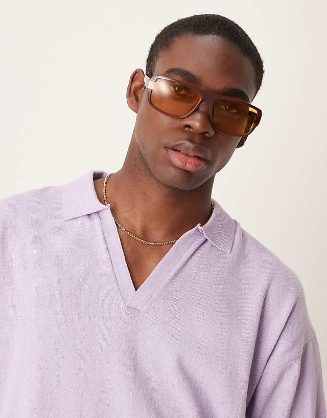 Asos ASOS DESIGN Relaxed Notch Neck Knitted Polo In Lilac